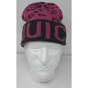 Juicy‎ Couture Pink Leopard Print Knit Beanie Hat Womens One Size